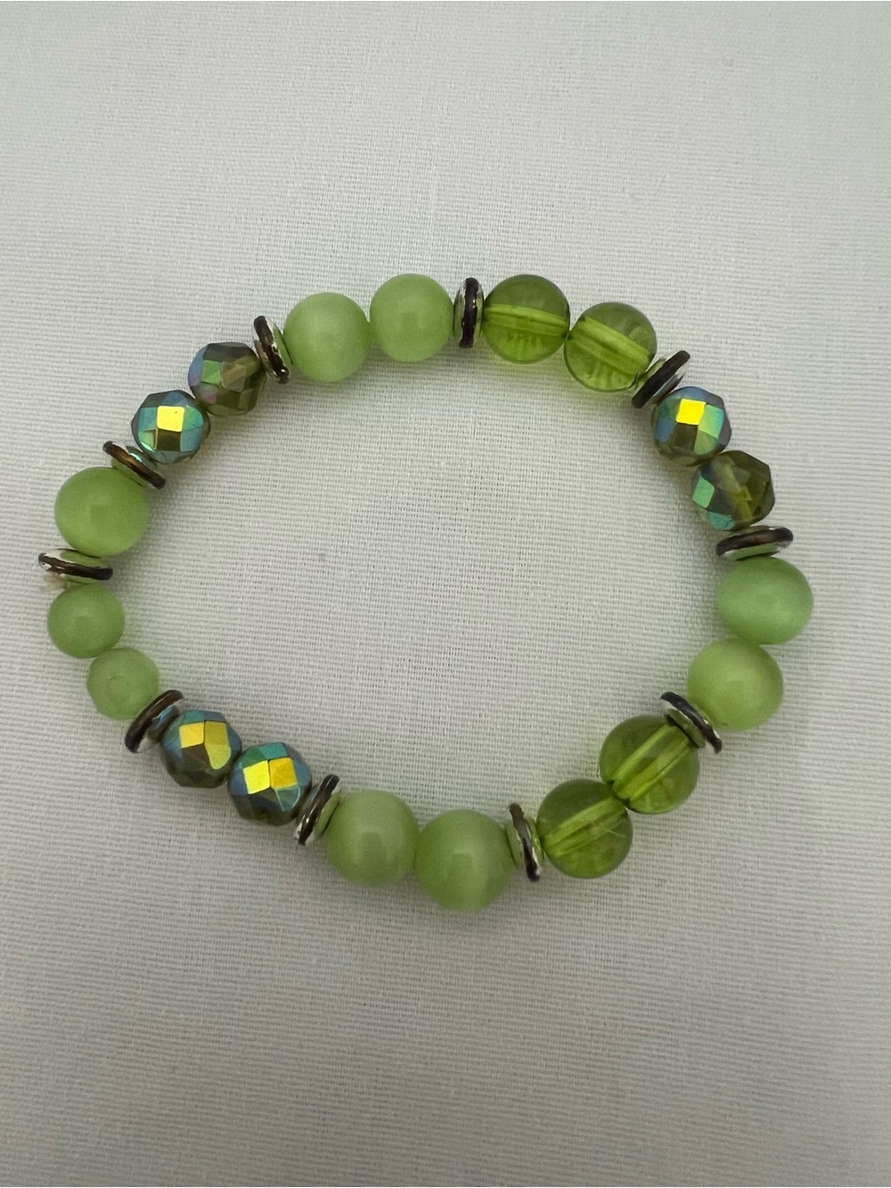 Green Beaded Stretch Bracelet - Unbranded